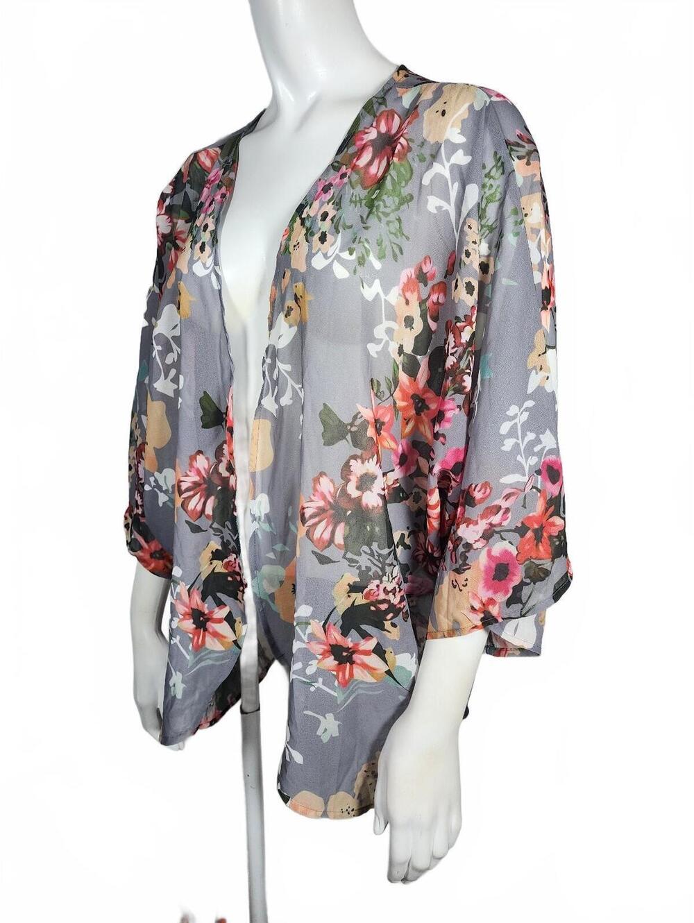 Lightweight Floral Open Front Kimono Cardigan